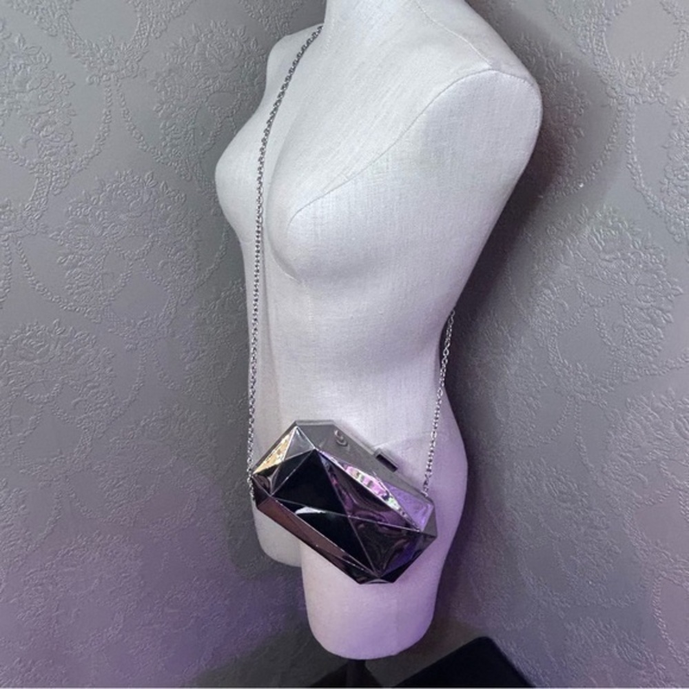 Silver Geometric Clutch Bag INC metallic silver mirror crossbody great condition